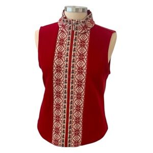 Vintage LL Bean Nordic Red Fleece Snowflake Zip Vest